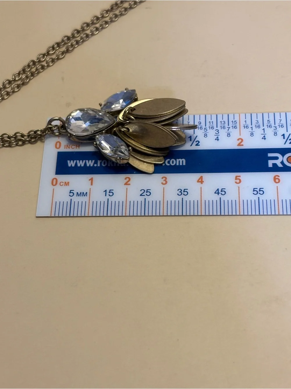 J.Crew Matte Gold Crystal Teardrop Pendant Necklace 30”+2”